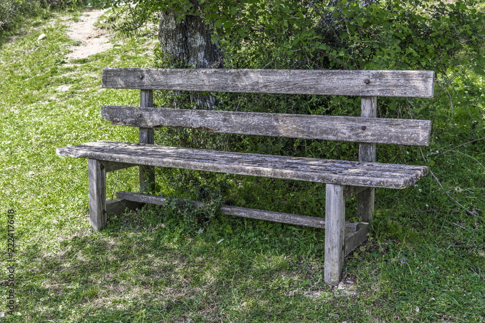 Wooden bench in a mountain village