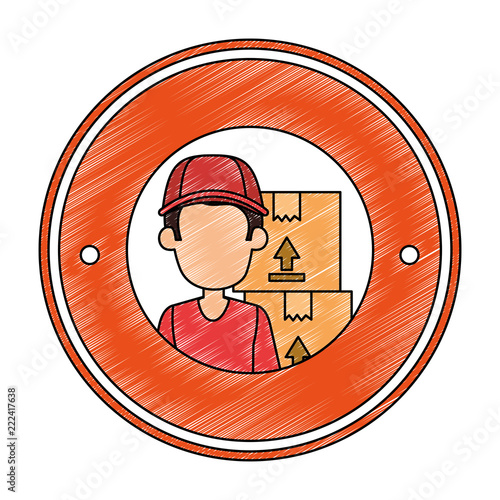 delivery worker with boxes seal stamp