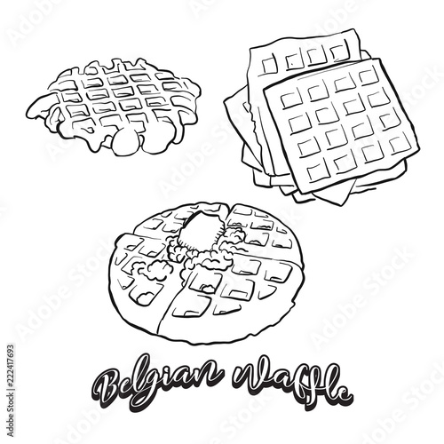 Hand drawn sketch of Belgian waffle bread