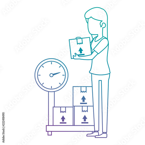 woman receiving merchandise with boxes and balance