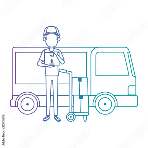 delivery worker with cart and truck