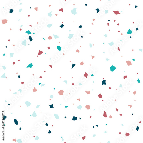 Terrazzo flooring textured surface modern abstract pattern. Vector seamless abstract repeat with chips of marble or granite in soft pastel  colors.