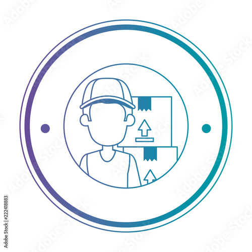 delivery worker with boxes seal stamp
