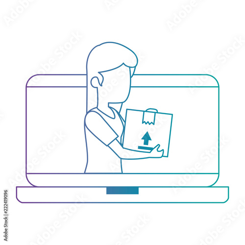 laptop with woman receiving merchandise