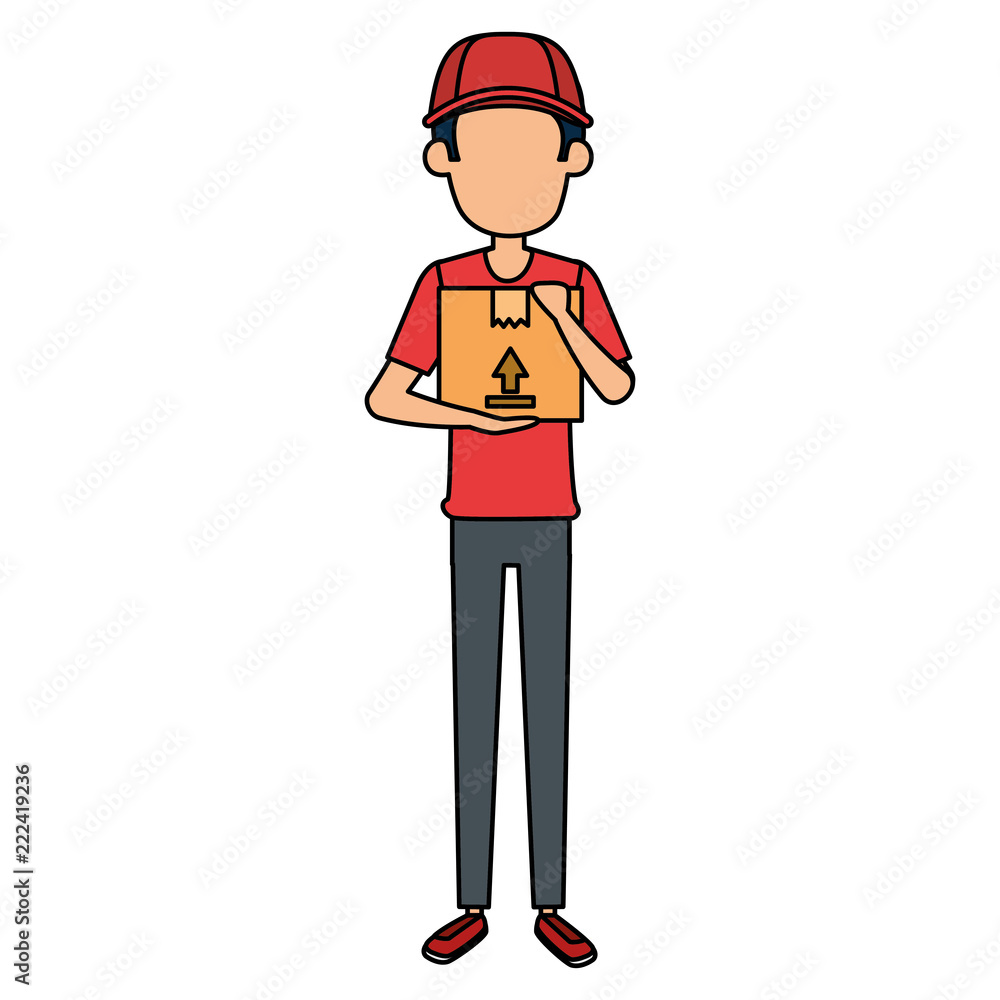 Fototapeta premium delivery worker lifting box character