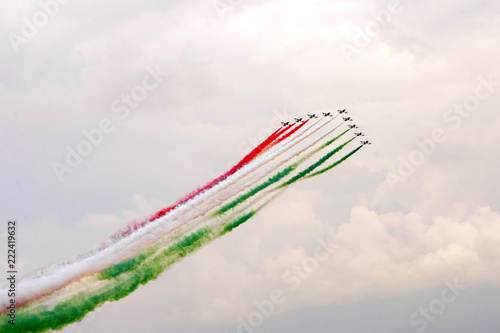 Aeronautical Patrol.Tricolor arrows. Military Team. Airforce. Formation. Airshow. Freccie Tricolori photo