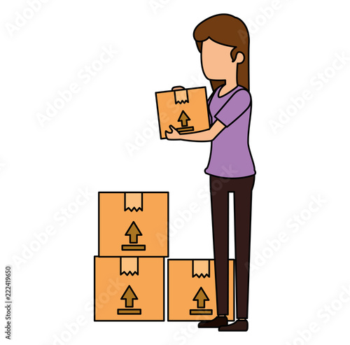woman receiving merchandise with boxes