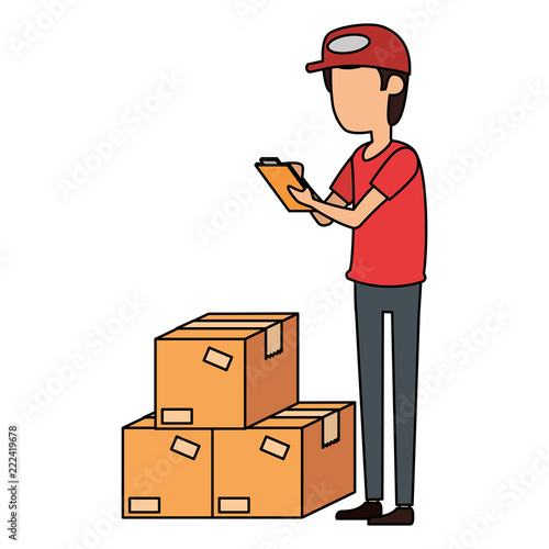 delivery worker with boxes and checklist