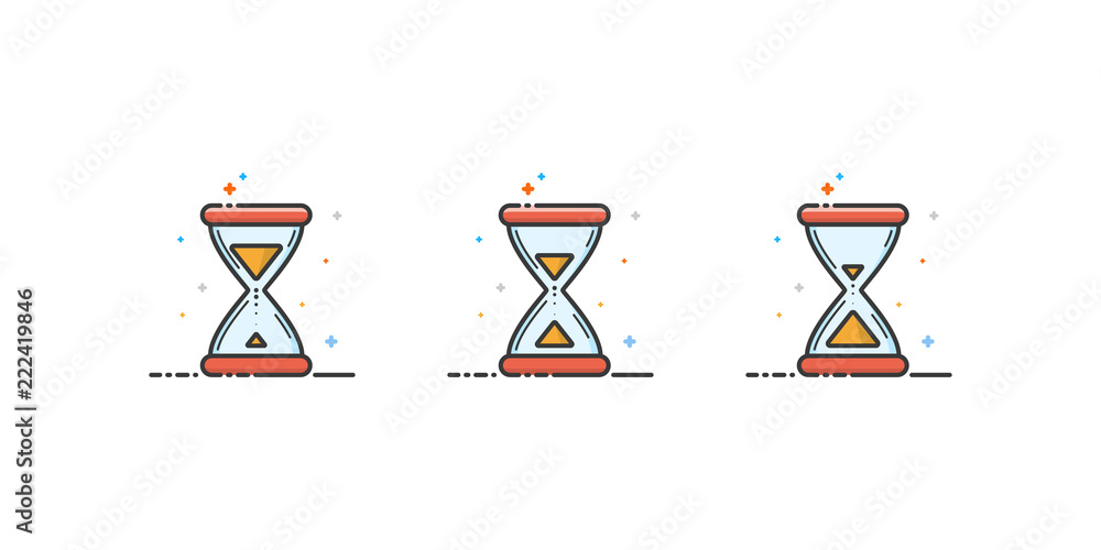 Set of hourglass. Vector illustration. Flat linear design. Set of hourglass. Vector illustration. Flat linear design.