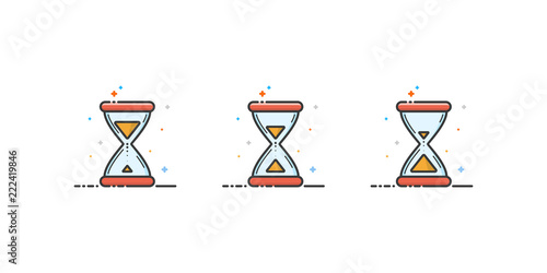 Set of hourglass. Vector illustration. Flat linear design.