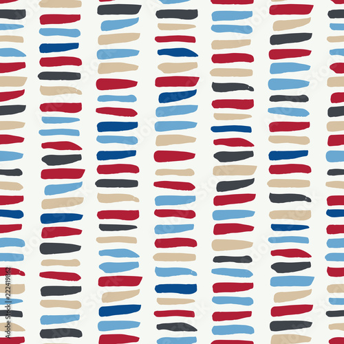 Colorful hand drawn tribal stacked stones marks on white background vector seamless pattern. Fresh geometric drawing