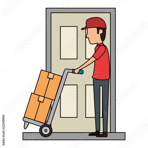 delivery worker with cart and door