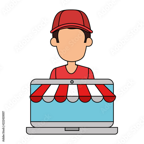 delivery worker with laptop