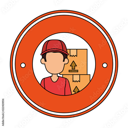 delivery worker with boxes seal stamp