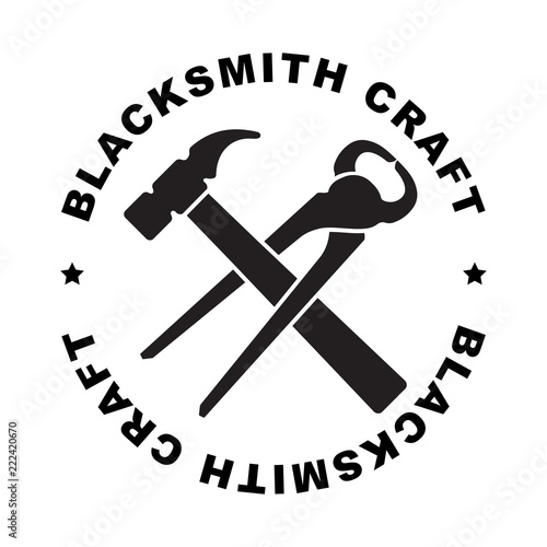 Round blacksmith craft label with hammer and mites for your logo or design