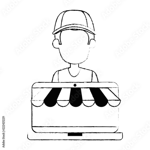 delivery worker with laptop