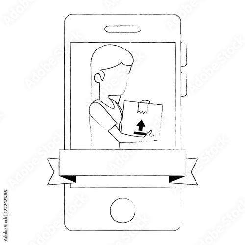 smartphone with woman receiving merchandise
