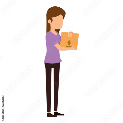 woman receiving merchandise with box