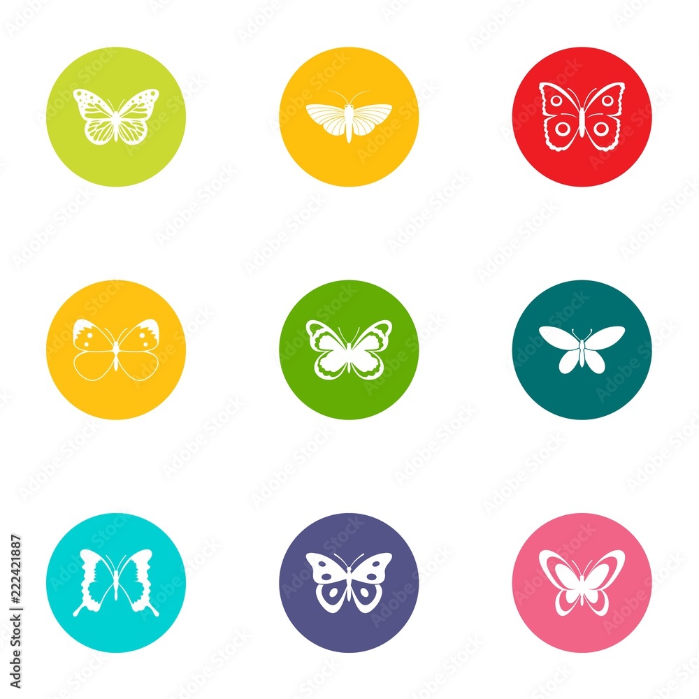 Insects flying icons set. Flat set of 9 insects flyingvector icons for web isolated on white background
