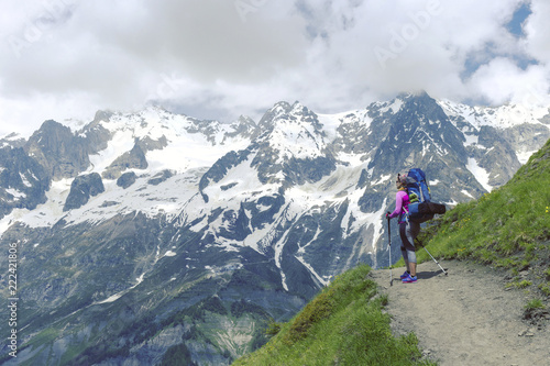 Trekking in the Canadian mountains.Hike is the popular recreation activity in North America.