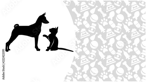 Cat and dog on the background of Zoological accessories