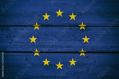Bright Europe National Flag on a Wooden Background. Grunge Flags Texture.