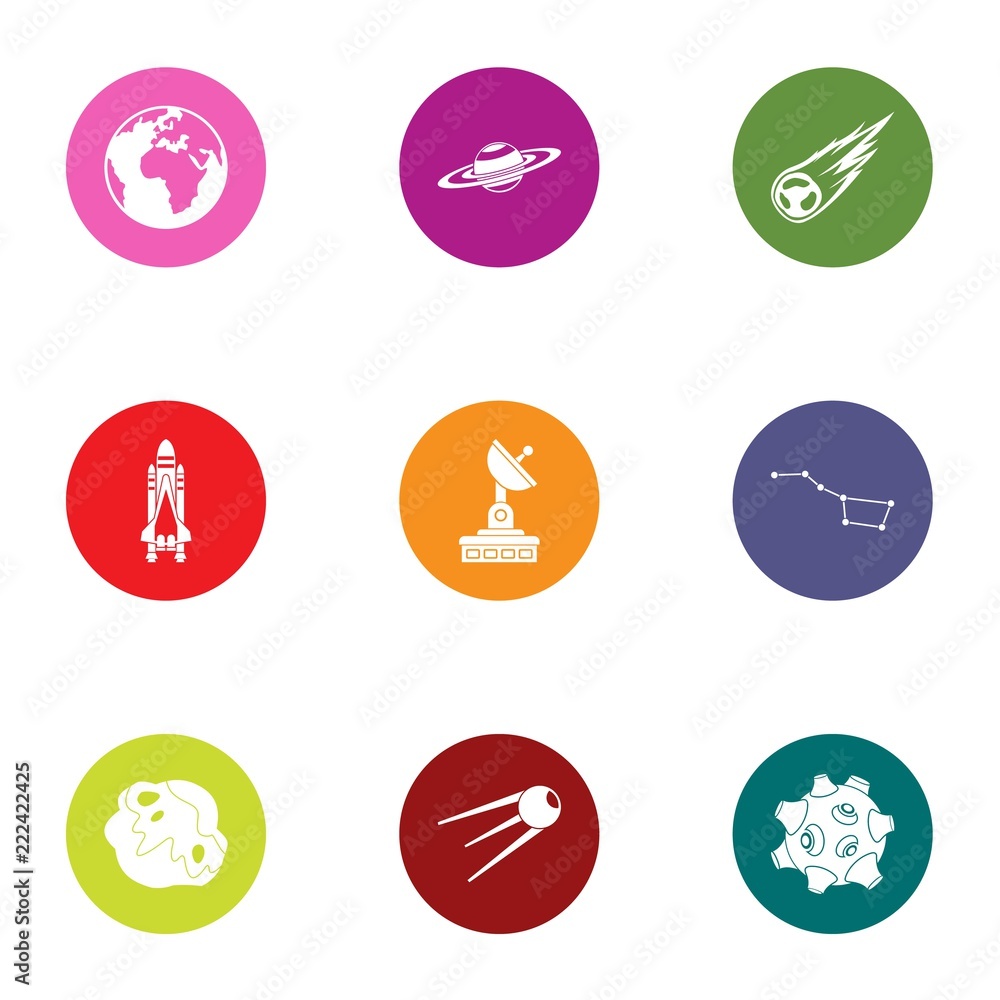 Satellite field icons set. Flat set of 9 satellite field icons for web isolated on white background Satellite field icons set. Flat set of 9 satellite field icons for web isolated on white background