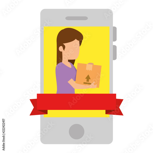 smartphone with woman receiving merchandise