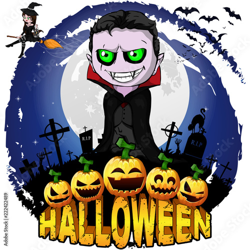 Halloween Design template with Dracula. Vector illustration. photo