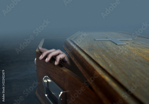 Konstfotografi Open Coffin Hand And Crucifix