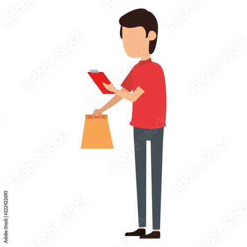 delivery worker with shopping bag and checklist