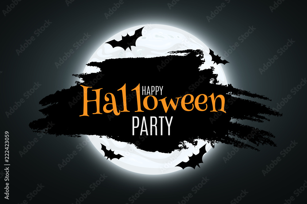Halloween. A festive banner for your design. bats around the moon. Vector illustration.