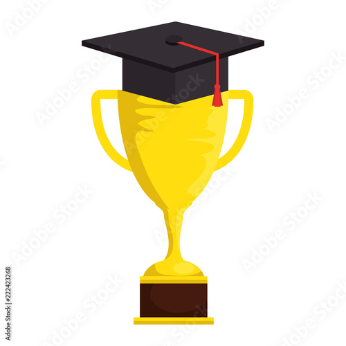 trophy cup with graduation hat