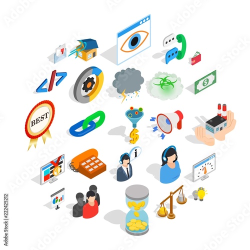 Conference center icons set. Isometric set of 25 conference center vector icons for web isolated on white background