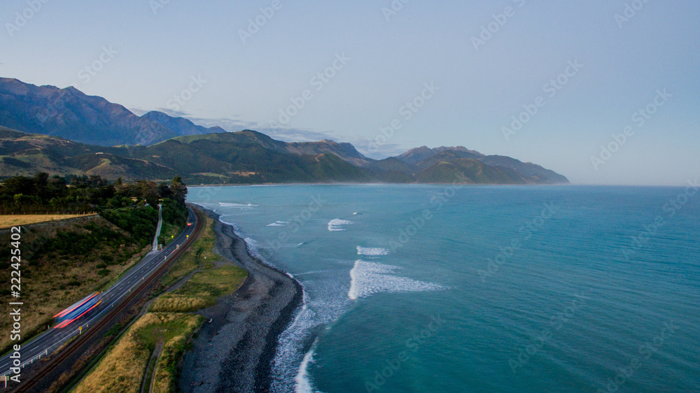 Fototapeta premium kaikoura oceanview mountains effect panorama new zealand