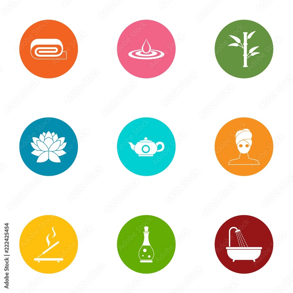 Weekend relaxation icons set. Flat set of 9 weekend relaxation icons for web isolated on white background