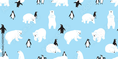 bear seamless pattern polar bear vector penguin Christmas scarf isolated cartoon illustration tile background repeat wallpaper