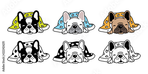 dog vector french bulldog icon logo sleeping blanket cartoon character illustration symbol doodle