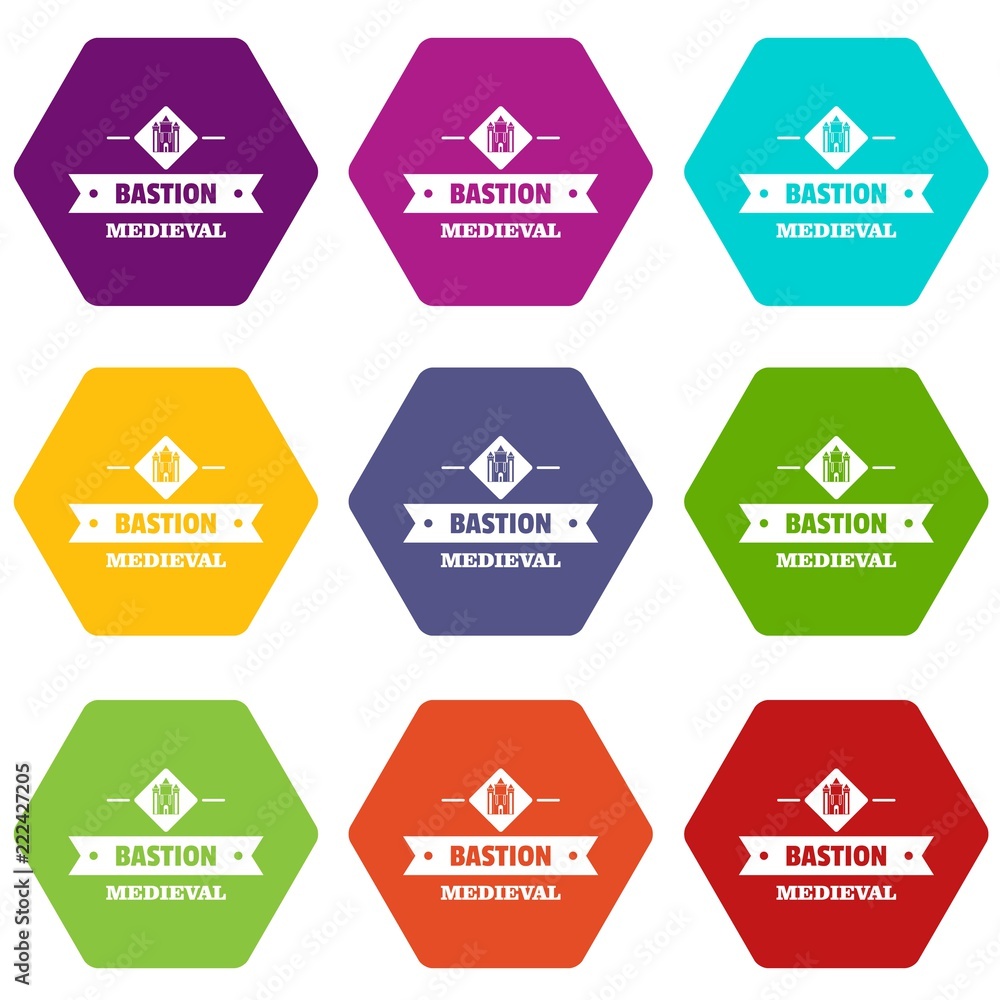Victorian bastion icons 9 set coloful isolated on white for web Victorian bastion icons 9 set coloful isolated on white for web