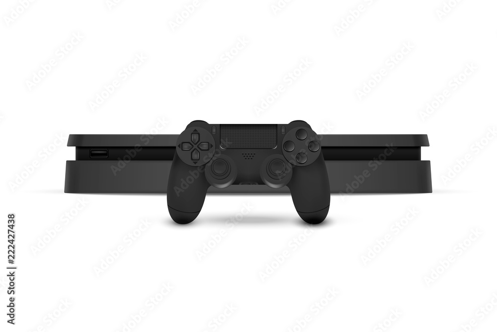 Game console with joystick isolated on white background. Vector illustration.