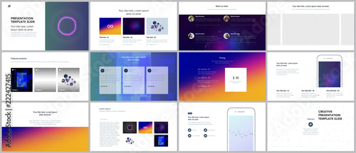 Minimal presentations, portfolio templates with abstract colorful infographics, minimalistic design futuristic vector backgrounds. Presentation slides for flyer, leaflet, brochure, cover, report.