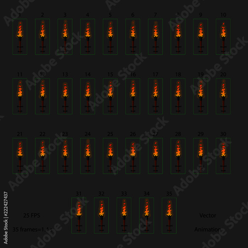 Cyclic animation of the torch flame. At 25 fps, the flame burns at a realistic pace.