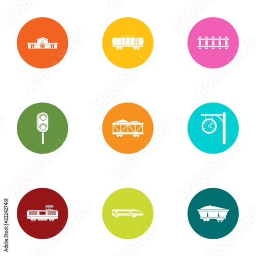 Railway station icons set. Flat set of 9 railway station vector icons for web isolated on white background