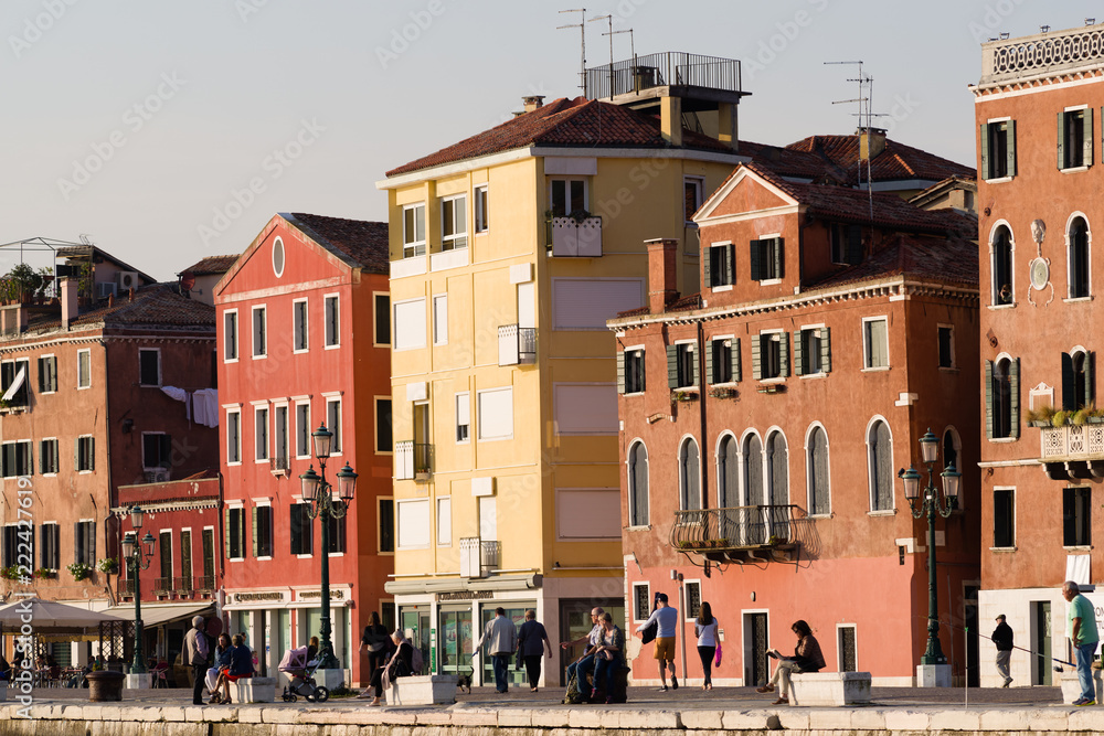 Exterior details of palazzos & buildings in Venice, Italy as seen from the Grand Canal.