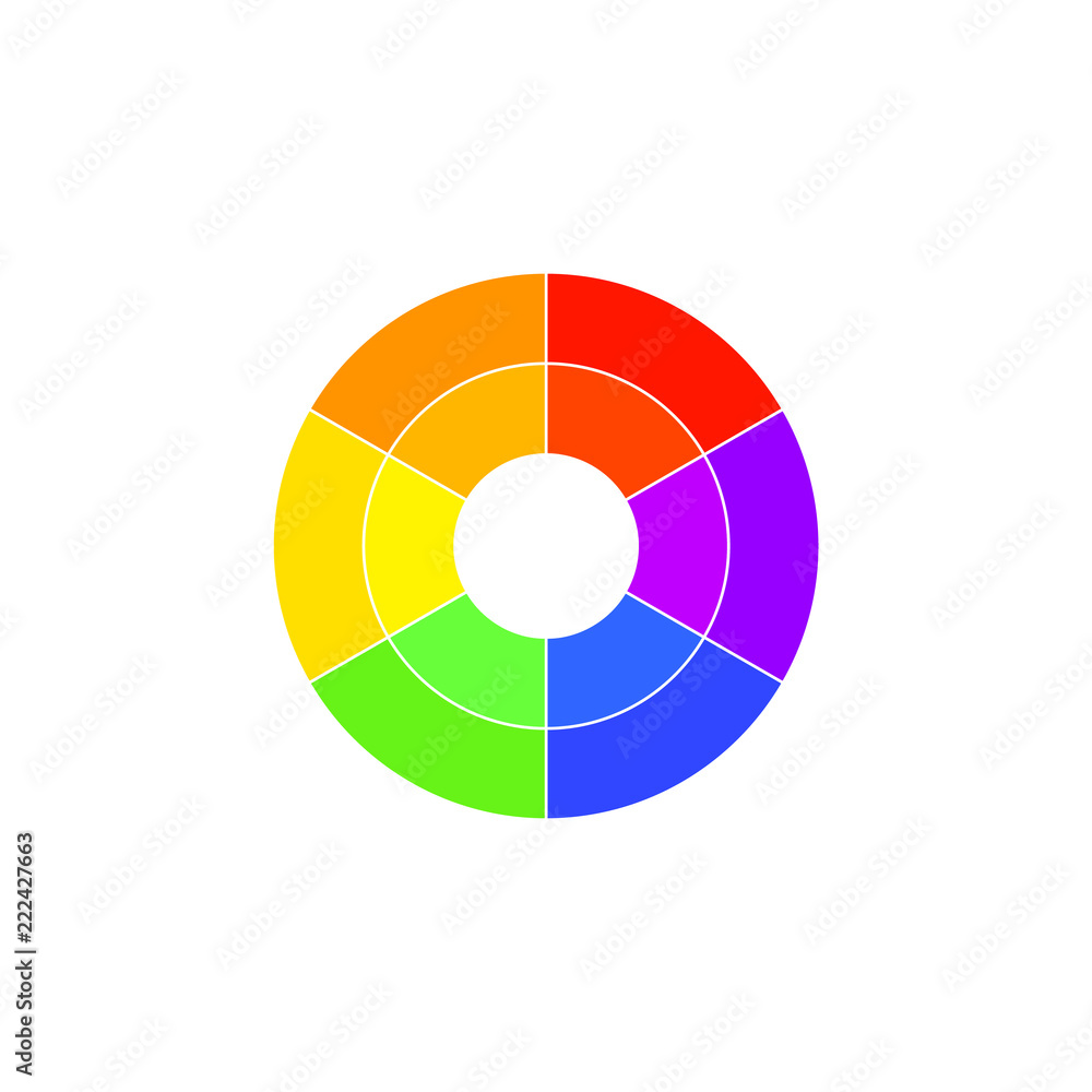 Simple color wheel icon isolated on white background. Circular logo with golor transitions. Simple color wheel icon isolated on white background. Circular logo with golor transitions.