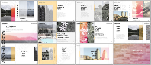 Travel concept presentations design, portfolio vector templates with graphic elements on white. Multipurpose template for presentation slide, flyer leaflet, brochure cover, report, advertising.