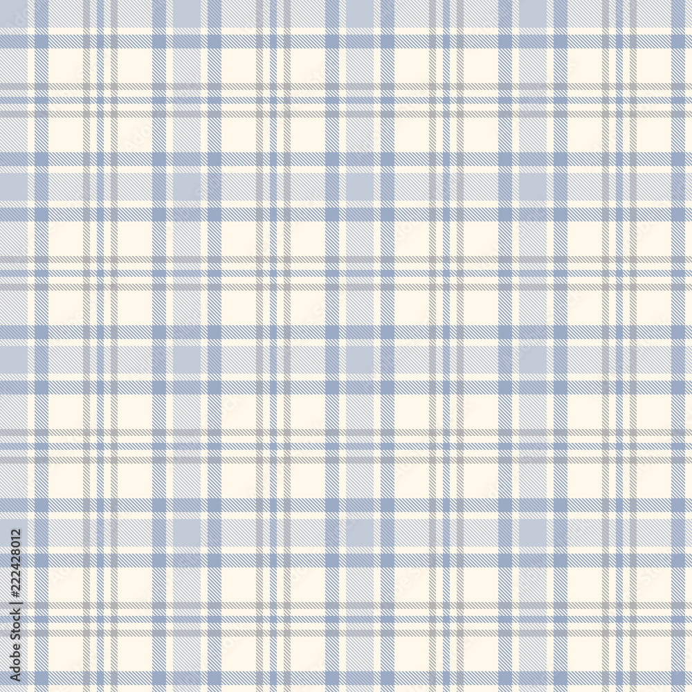 Seamless plaid pattern in white, grey and blue stripes. Seamless plaid pattern in white, grey and blue stripes.