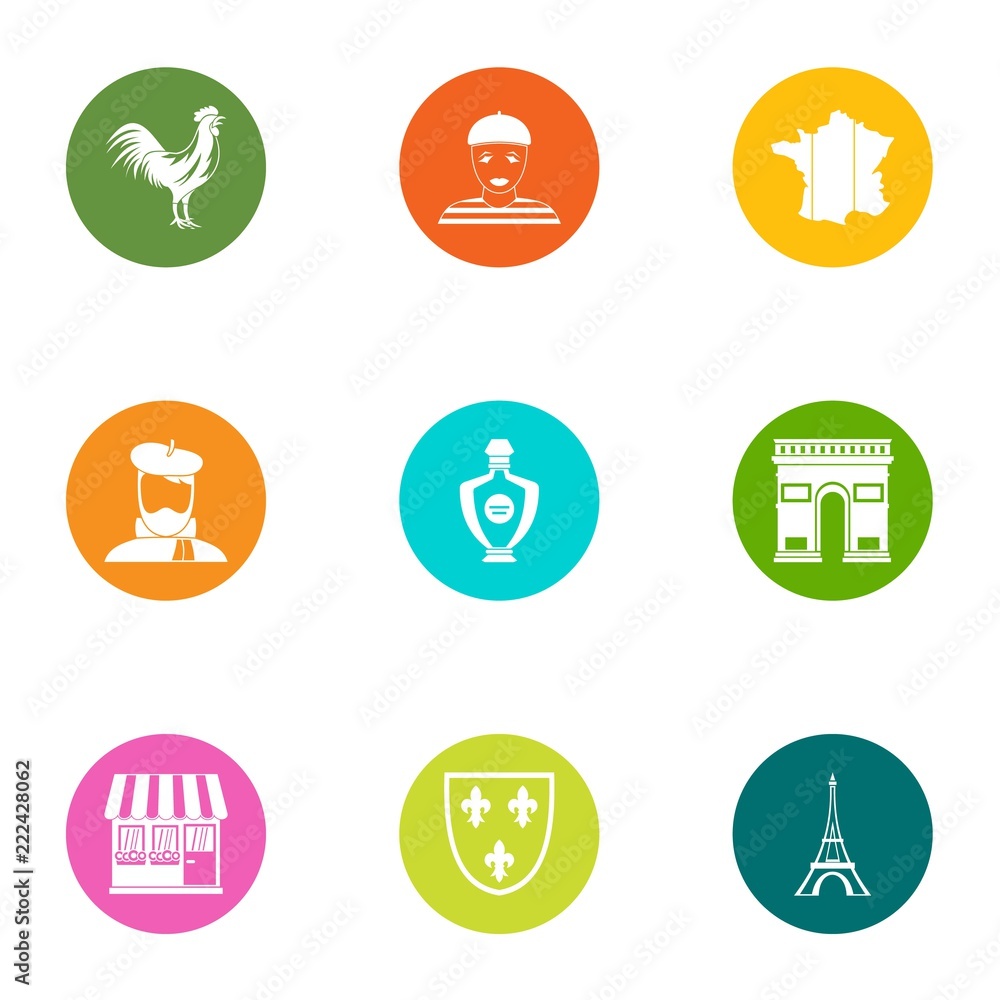 Paris city icons set. Flat set of 9 paris city vector icons for web isolated on white background