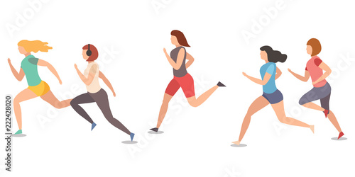 Jogging girl or women. Runners group of sportswomen in motion.