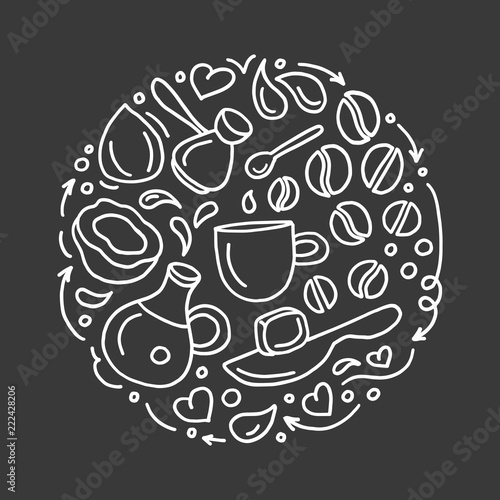 Vector coffee symbol in circle. Art line sketch